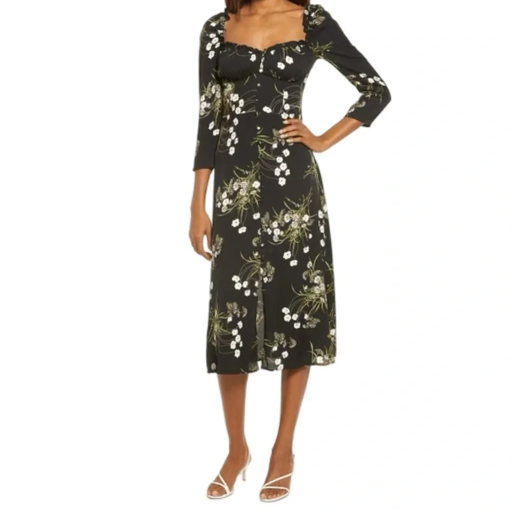 Reformation Fairway Floral Dress | Quarter sleeve | Black & Green NWT | Size 12 - Picture 1 of 9